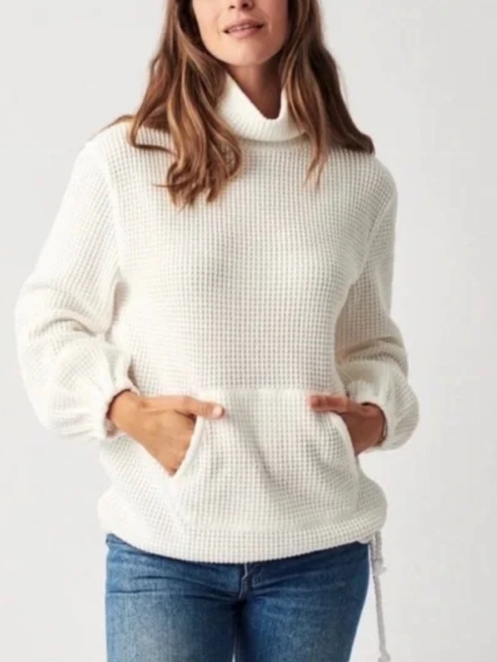 Faherty White Maude Pullover Waffle Knit Popover S